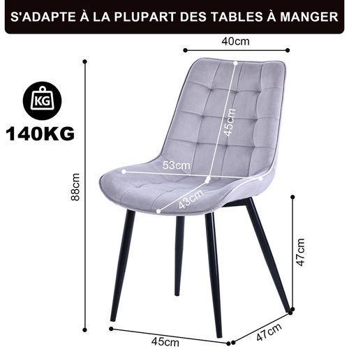 Lot de 2 chaises salle à manger, idéal pour le salon ou la cuisine — dimensions 53 × 62.5 × 88 cm