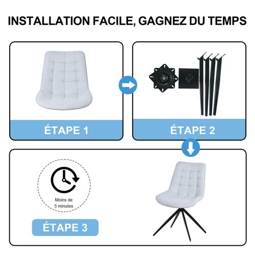 Lot de 2 chaises salle à manger et cuisine, salon/bureau – Confort 53×62×85,5 cm – 360°