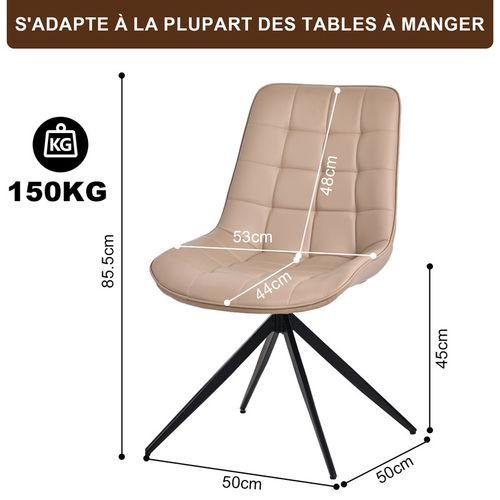 Lot de 2 chaises salle à manger et cuisine, salon/bureau – Confort 53×62×85,5 cm – 360°