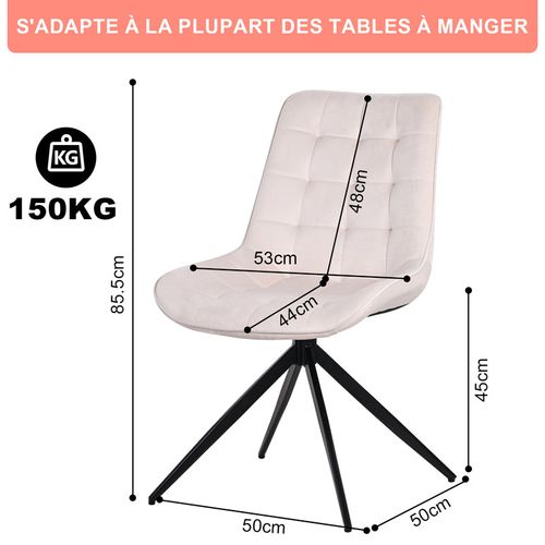 Lot de 2 chaises salle à manger et cuisine, salon/bureau – Confort 53×62×85,5 cm – 360°