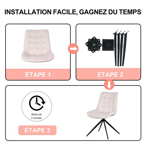 Lot de 2 chaises salle à manger et cuisine, salon/bureau – Confort 53×62×85,5 cm – 360°