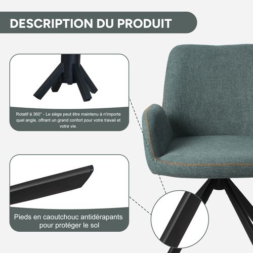 Lot de 2 chaises salle à manger et cuisine, bureau – Confort 56×59×82 cm – 360°