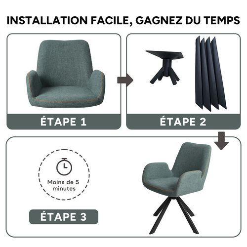 Lot de 2 chaises salle à manger et cuisine, bureau – Confort 56×59×82 cm – 360°