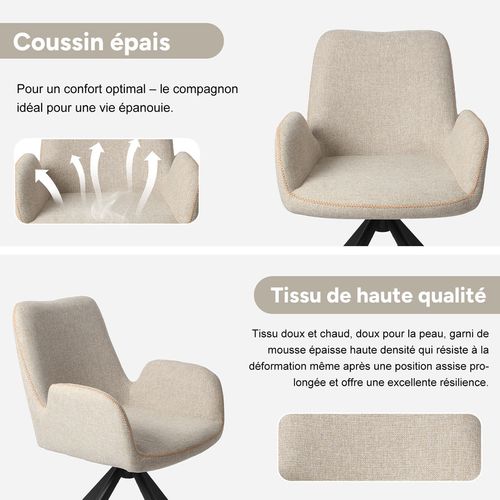 Lot de 2 chaises salle à manger et cuisine, bureau – Confort 56×59×82 cm – 360°