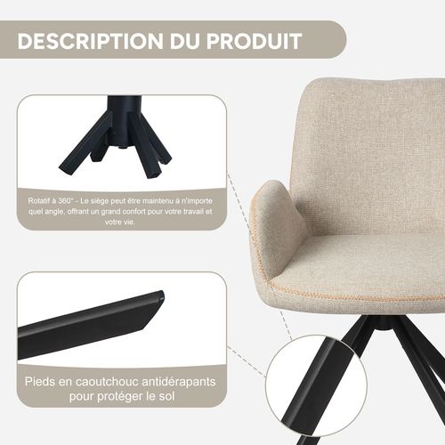 Lot de 2 chaises salle à manger et cuisine, bureau – Confort 56×59×82 cm – 360°