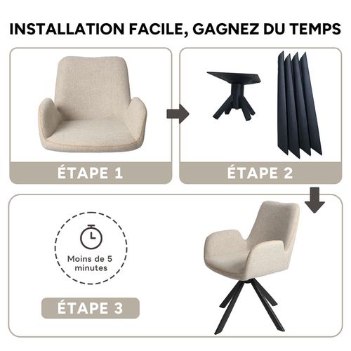 Lot de 2 chaises salle à manger et cuisine, bureau – Confort 56×59×82 cm – 360°