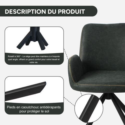 Lot de 2 chaises salle à manger et cuisine, bureau – Confort 56×59×82 cm – 360°