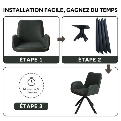 Lot de 2 chaises salle à manger et cuisine, bureau – Confort 56×59×82 cm – 360°