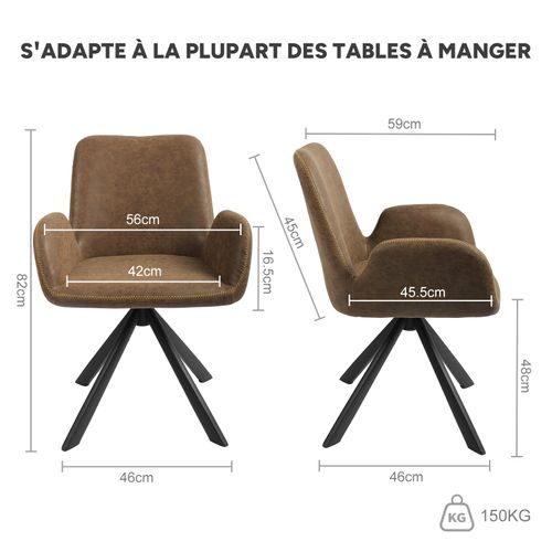 Lot de 2 chaises salle à manger et cuisine, bureau – Confort 56×59×82 cm – 360°