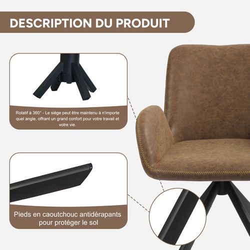 Lot de 2 chaises salle à manger et cuisine, bureau – Confort 56×59×82 cm – 360°