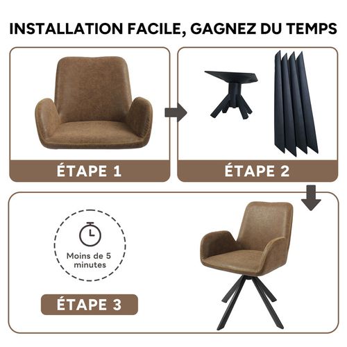 Lot de 2 chaises salle à manger et cuisine, bureau – Confort 56×59×82 cm – 360°