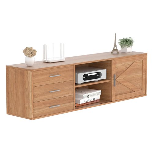 Meuble TV 160 cm – Meuble TV Avec 3 Tiroirs Et 1 Portes Coulissantes, Rangement Pratique