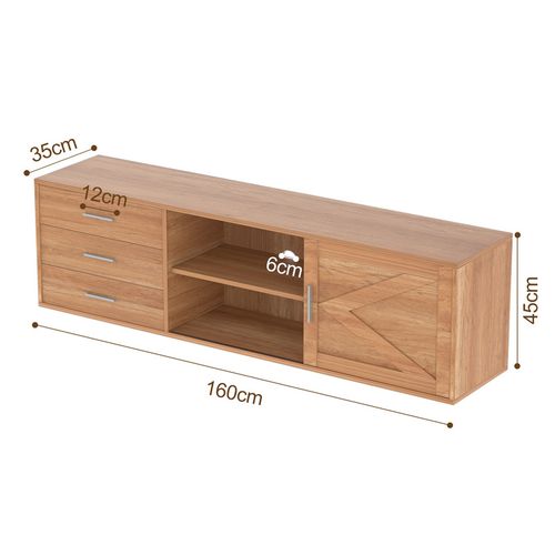 Meuble TV 160 cm – Meuble TV Avec 3 Tiroirs Et 1 Portes Coulissantes, Rangement Pratique