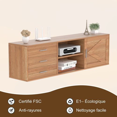 Meuble TV 160 cm – Meuble TV Avec 3 Tiroirs Et 1 Portes Coulissantes, Rangement Pratique