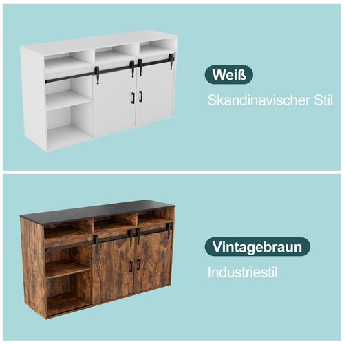 Buffet long coulissant avec 4 tiroirs et 2 portes coulissantes – 140 × 80 × 40 cm | Blanc