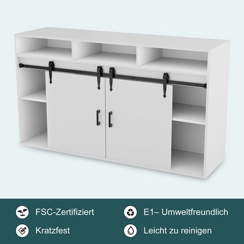 Buffet long coulissant avec 4 tiroirs et 2 portes coulissantes – 140 × 80 × 40 cm | Blanc