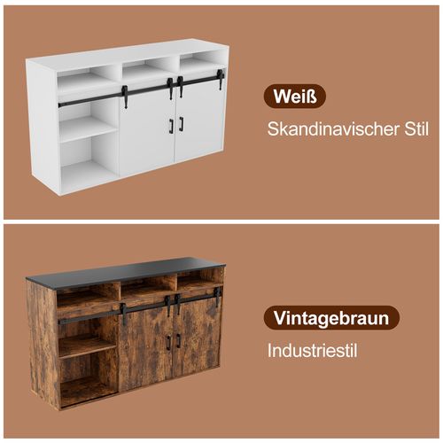 Buffet long coulissant avec 4 tiroirs et 2 portes coulissantes – 140 × 80 × 40 cm | Brun