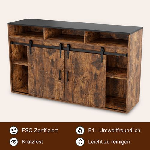 Buffet long coulissant avec 4 tiroirs et 2 portes coulissantes – 140 × 80 × 40 cm | Brun