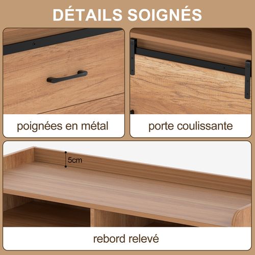Buffet coulissant avec 3 tiroirs et 1 porte coulissante – 107 x 80 x 40 cm | Couleur du bois