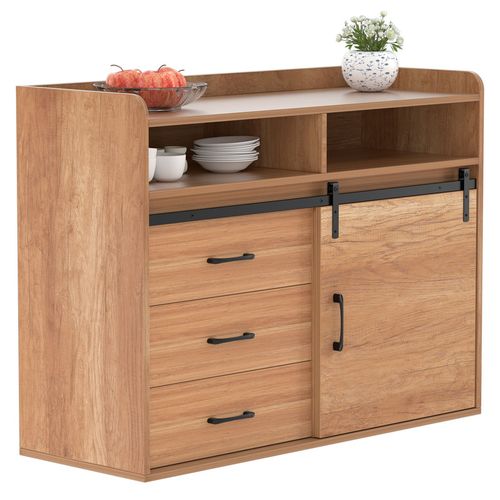 Buffet coulissant avec 3 tiroirs et 1 porte coulissante – 107 x 80 x 40 cm | Couleur du bois