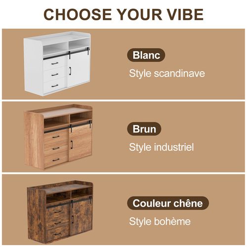 Buffet coulissant avec 3 tiroirs et 1 porte coulissante – 107 x 80 x 40 cm | Couleur du bois
