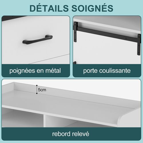 Buffet coulissant avec 3 tiroirs et 1 porte coulissante – 107 x 80 x 40 cm | Blanc