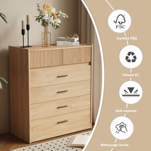 Commode 74 X 90 cm – Meuble De Rangement Avec 6 Tiroirs Spacieux Et Surface Facile à Nettoyer