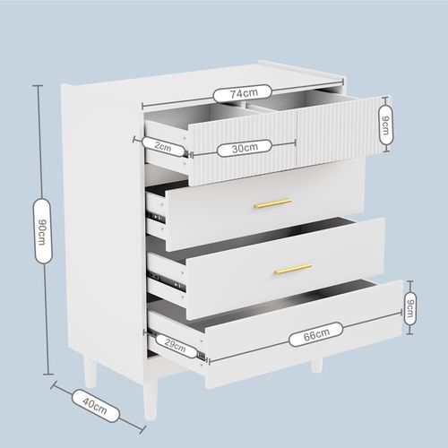 Commode 74 X 90cm – Meuble De Rangement Moderne Avec 5 Tiroirs Spacieux Et Surface Facile à Nettoyer