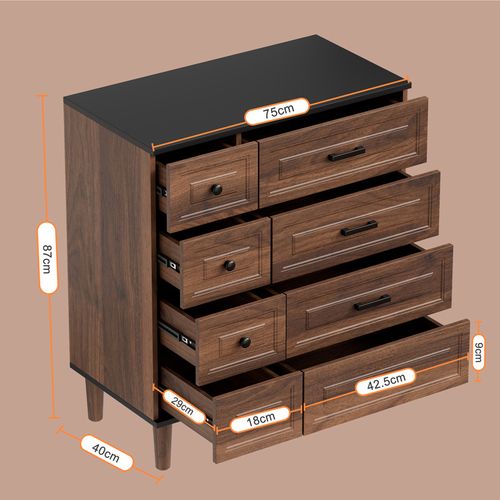 Commode 75×40×87cm–Meuble De Rangement Moderne Avec 8 Tiroirs Spacieux Et Surface Mélaminée Durable