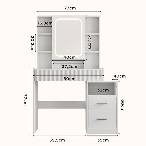 Coiffeuse LED – Table De Maquillage Avec Éclairage à Intensité Réglable,Pour Chambre Et Dressing