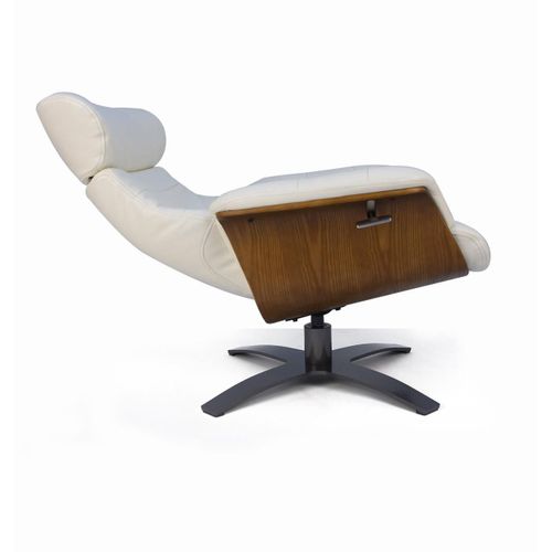 Fauteuil En Cuir Et Bois Chêne Naturel - Vega - Cuir Blanc