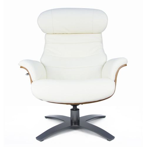 Fauteuil En Cuir Et Bois Chêne Naturel - Vega - Cuir Blanc