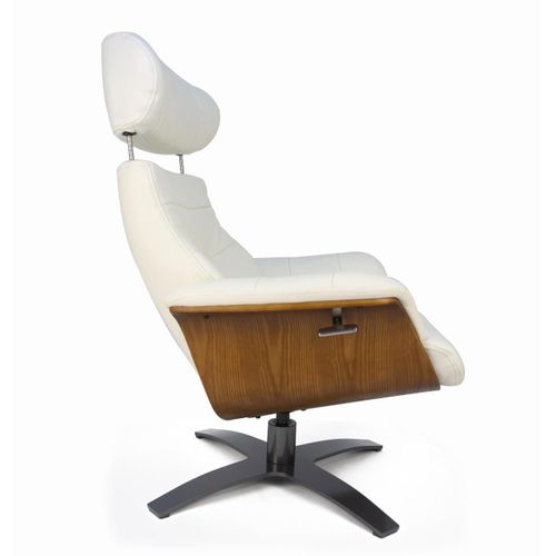 Fauteuil En Cuir Et Bois Chêne Naturel - Vega - Cuir Blanc