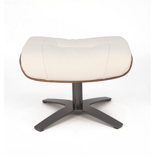 Pouf En Cuir Et Chêne Naturel - Vega - Cuir Blanc