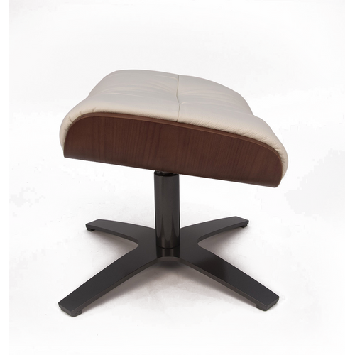 Pouf En Cuir Et Chêne Naturel - Vega - Cuir Blanc