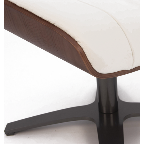 Pouf En Cuir Et Chêne Naturel - Vega - Cuir Blanc