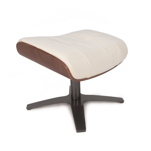 Pouf En Cuir Et Chêne Naturel - Vega - Cuir Blanc