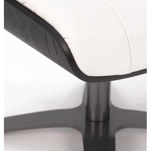 Pouf Cuir Et Chêne Noir - Vega - Cuir Blanc