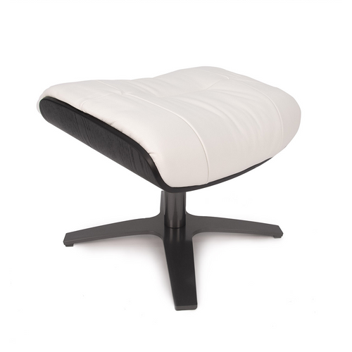 Pouf Cuir Et Chêne Noir - Vega - Cuir Blanc