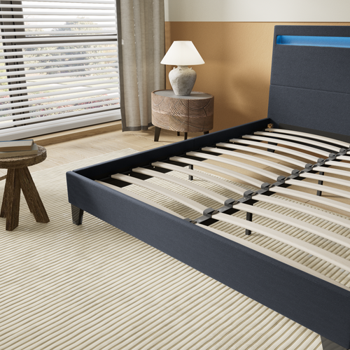 Lit 140x190 cm Éclairage LED Simili-cuir Noir