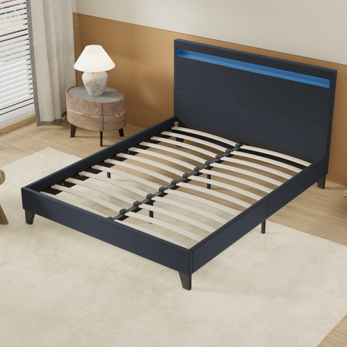 Lit 140x190 cm Éclairage LED Simili-cuir Noir