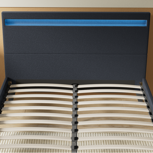 Lit 140x190 cm Éclairage LED Simili-cuir Noir