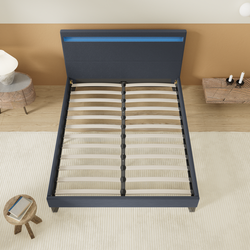 Lit 140x190 cm Éclairage LED Simili-cuir Noir