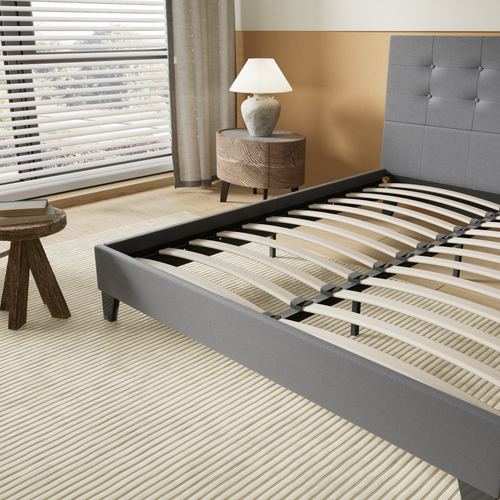 Lit 140x190 cm avec Tête de Lit  Simili-cuir Gris