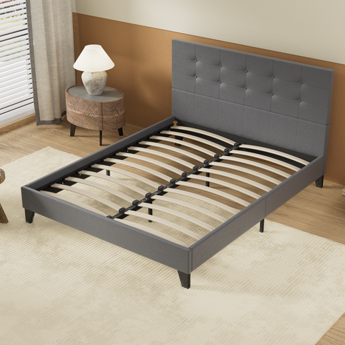 Lit 140x190 cm avec Tête de Lit  Simili-cuir Gris