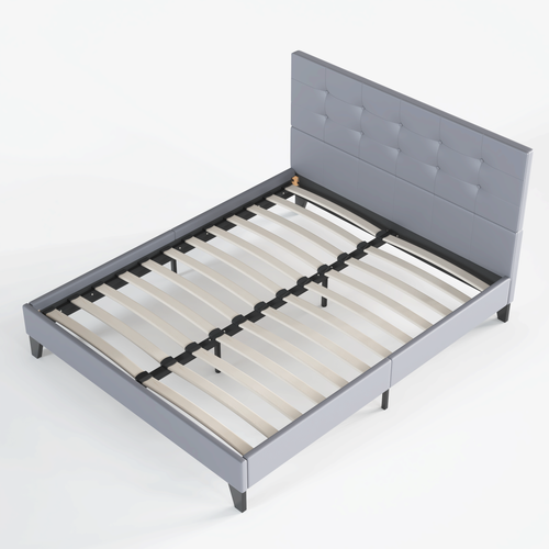 Lit 140x190 cm avec Tête de Lit  Simili-cuir Gris