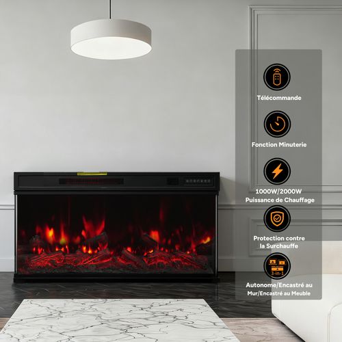 36'' Cheminée Électrique, 1000/2000W, Flamme 3D, Cheminée sur Pied / Encastrable
