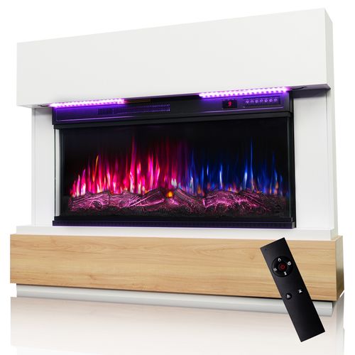 36'' Cheminée Électrique, 1000/2000W, Flamme 3D, Bandeau LED, Meuble Incluse