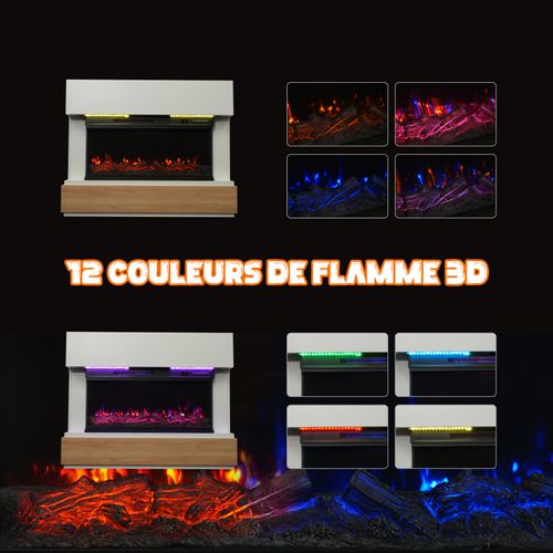 36'' Cheminée Électrique, 1000/2000W, Flamme 3D, Bandeau LED, Meuble Incluse