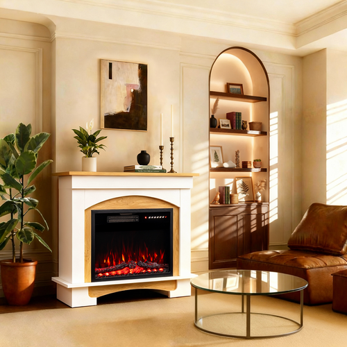 23'' Cheminée Électrique, 1000/2000W, Flamme 3D, Meuble Incluse